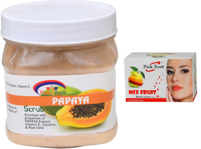 

Pink Root PAPAYA SCRUB 500ML WITH MIX FRUIT BLEACH 50G(Set of 2)