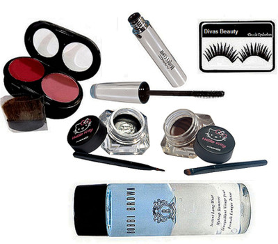 

Divas Beauty Eyelashes, Mac Hello Kitty Two Eyeliner, 2 Shades Blusher, Brooke candy Mascara, Bobbi Brown Instant Long Wear Makeup Remover(Set of 5)