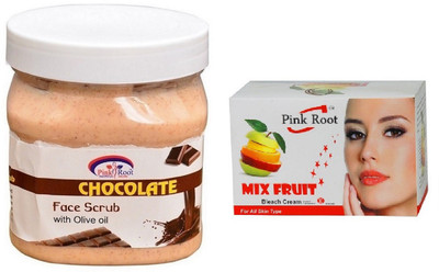 

Pink Root CHOCOLATE SCRUB 500ML WITH MIX FRUIT BLEACH 50G(Set of 2)