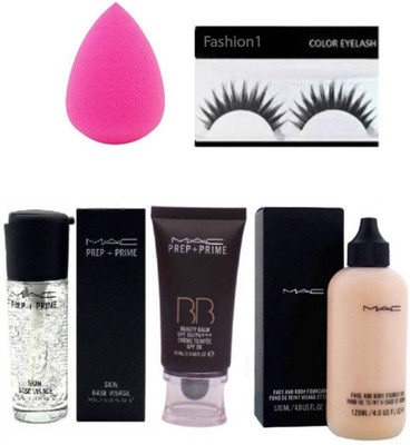 

FASHION 1 Combo Eyelesh Mac prep-prime,BB Prep-prime ,with Foundation sponge puff (sets of 5)(Set of 5)