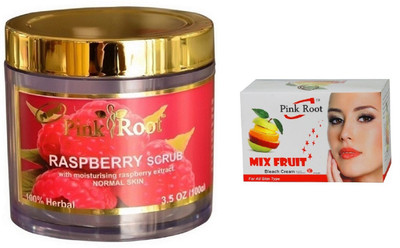 

Pink Root RASPBERRY SCRUB 100G WITH MIX FRUIT BLEACH 50G(Set of 2)