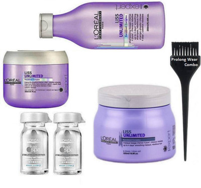 

Pro longwear combo Hair Brush, Liss Unlimited Keratin Oil Complex Shampoo,Conditiner,Spa,stimulating Concentrate 2(Set of 6)