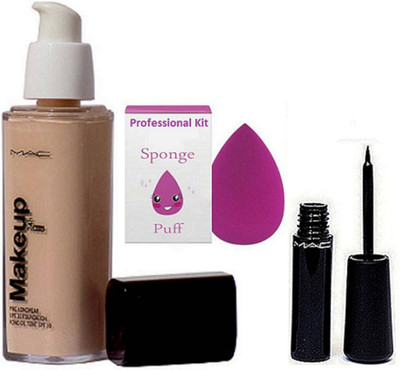 

Fancify Sponge Puff , Mac Fond De Teint Pro Long Wear Foundation,Liquid Eyeliner liquidlast liner(Set of 3)