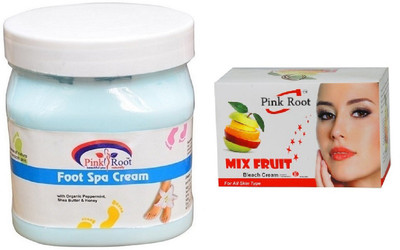 

Pink Root FOOT SPA CREAM 500ML WITH MIX FRUIT BLEACH 50G(Set of 2)