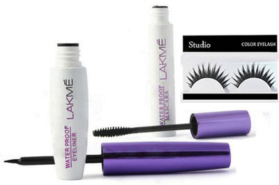 

studio Eyelashes And Lakme Liquid Eyeliner With Mascara(Set of 3)