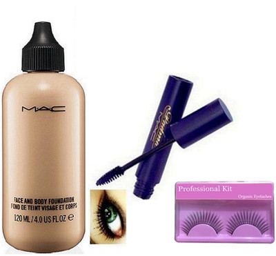 

Professional kit Eyelashes, Mac Face And Body Foundation, Mascara(Set of 3)