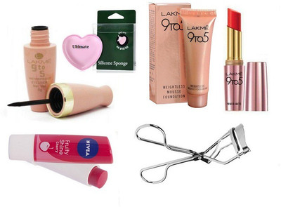 

Ultimate Silicon Puff with Nivea Lip Balm With Lakme 9to5 Mousse Foundation 6gm,Liquid Eyeliner,Primer+Matte Lipstick & Eyelashes Curler(Set of 6)