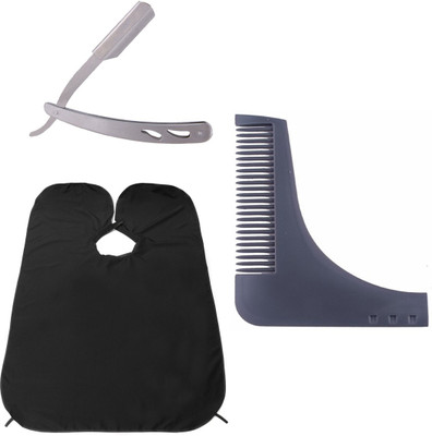 

JAGTEK Combo Of Stainless Steel Shaving Razor / Beard Shaping & Styling Tool Comb ( GREY )/ Beard Shaving Apron ( set of 3 )(Set of 03)
