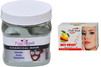 

Pink Root CHARCOAL MASK 500ML WITH MIX FRUIT BLEACH 50G(Set of 2)
