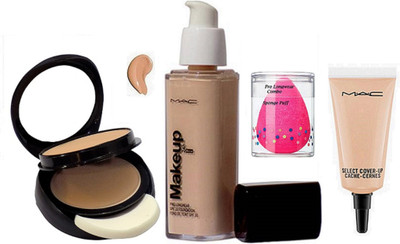 

Pro longwear combo Sponge Puff,Mac Two Way Compact,Makeup Fond De Teint Foundation,Select Coverup Concealer(Set of 4)