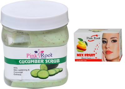 Pink Root CUCUMBER SCRUB 500ML WITH MIX FRUIT BLEACH 50G(Set of 2)