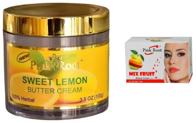 Pink Root SWEET LEMON CREAM 100G WITH MIX FRUIT BLEACH 50G(Set of 2)