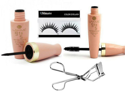 

Ultimate Eyelashes With Eyelashes Curler & Lakme 9to5 Eyeliner With Mascara(Set of 4)