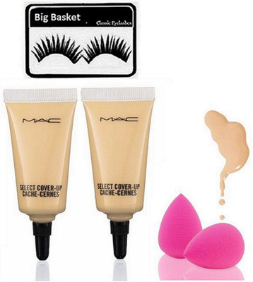

big basket Eyelashes, Select Cover-Up Cream Concealer & Sponge puff Set of 2(Set of 5)