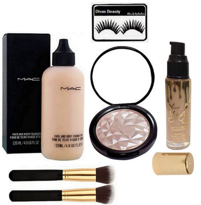 

Divas Beauty Eyelashes, Illuminator, Face & Body Foundation, 2 Brush, Matte Foundation(Set of 6)