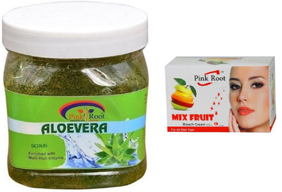 

Pink Root ALOEVERA SCRUB 500ML WITH MIX FRUIT BLEACH 50G(Set of 2)