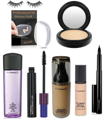 

Professional kit Silicon Puff& Eyelashes& Prolonwear Concealer& Pen eyeliner& Mascara& Compact& Pro eye makeup Remover& Face Serum& Match master Foundation(Set of 9)