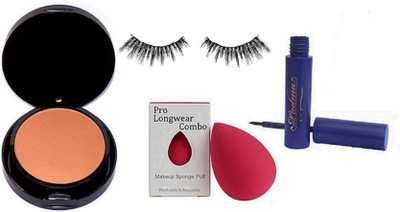 

Pro longwear combo Sponge Puff,Mac Powder Plus Foundation Studio FIx Compact,Eyelashes|Mac padma eyeliner(Set of 4)