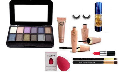 

studio Sponge Puff, Eyelashes, 12 Eyeshadow Palette,Prep+Prime Primer,Matte Finish Lipstick,Makeup Brush 2,9TO5 Mouse Foundation, eyeliner, mascara(Set of 10)