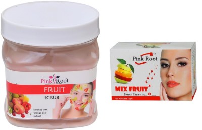 PINKROOT FRUIT SCRUB 500ML WITH MIX FRUIT BLEACH 50G(2 Items in the set)