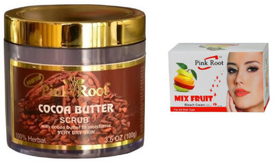 Pink Root COCOA BUTTER SCRUB 100G WITH MIX FRUIT BLEACH 50G(Set of 2)