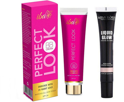 

iba halal care Perfect Look BB Cream with 24 Karat Gold (30 g) & miss rose Liquid Illuminator summer glow 01 (20 ml)(Set of 2)
