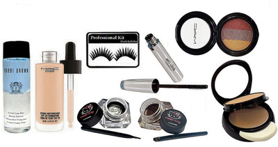

Professional kit Eyelashes, Mac Two Way face powder Compact, Brooke Candy Mascara, fard A" Joues Mineralize Eyeshadow, Studio Waterweight Foundation, Bobbi Brown Instant Long Wear Makeup Remover, Hello Kitty Two Eyeliner(Set of 7)