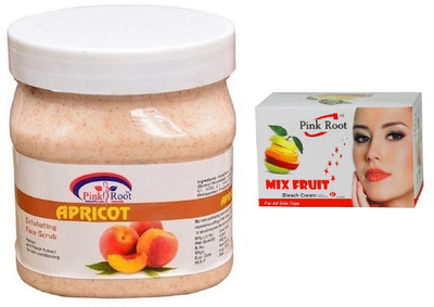 Pink Root APRICOT SCRUB 500ML WITH MIX FRUIT BLEACH 50G(Set of 2)