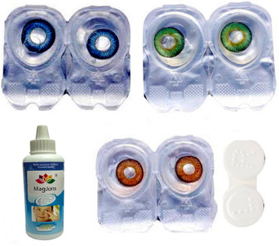 

Magjons DRAK BLUE GREEN HONEY 3 PAIR WITH CASE SOLUTION Monthly(0, Colored Contact Lenses, Pack of 5)