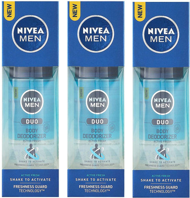 

Nivea Men Duo Active Fresh Body Deodorizer 100ml x 3 Combo of 3 Deodorant Spray - For Men(300 ml, Pack of 3)