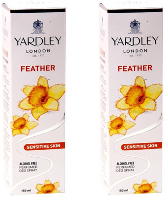 

Yardley London Feather Sensitive Skin Alcohole Free Perfumed Deo Spray 150ML Each (Pack of 2) Perfume Body Spray - For Women(300 ml, Pack of 2)