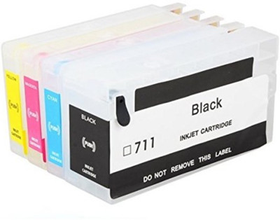 

PPS Empty Refillable Cartridge for HP T 120/520/920 Printers Compatible with HP 711 All Four Colors Multi Color Ink Toner(Black, Cyan, Yellow, Magenta)