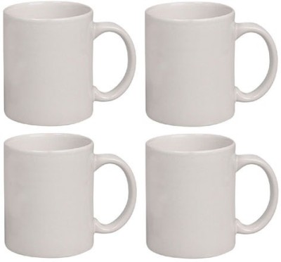 Exciting Lives Ceramic White Set Of Four Ceramic Coffee Mug(330 ml, Pack of 4)