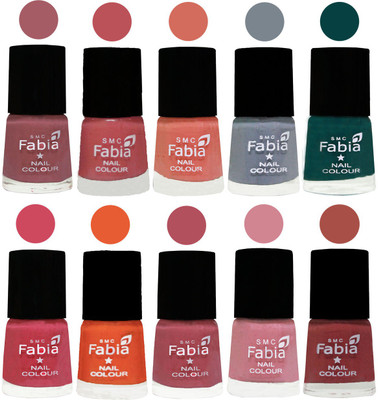 

FABIA Multicolor Nail Polish/Mix Color/Combo Color Set of 10pcs (2609201921) Lip-Bazooka Joe-Light Peach-Wild Gray Yonder-Dark Green-Shock Pink-Sour Orange-Mauve Pink-Rose-Dark Peach(Pack of 10)