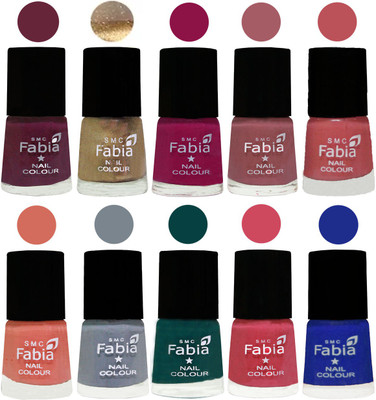 

FABIA Multicolor Nail Polish/Mix Color/Combo Color Set of 10pcs (2609201831) Mulberry-Gold-Raspberry-Lip-Bazooka Joe-Light Peach-Wild Gray Yonder-Dark Green-Shock Pink-Shock Blue Dark(Pack of 10)