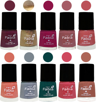 

FABIA Multicolor Nail Polish/Mix Color/Combo Color Set of 10pcs (2609201815) Mulberry-Gold-Raspberry-Lip-Bazooka Joe-Light Peach-Wild Gray Yonder-Dark Green-Shock Pink-Coral(Pack of 10)