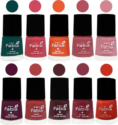 

FABIA Multicolor Nail Polish/Mix Color/Combo Color Set of 10pcs X 10ml (2609202033) Dark Green-Shock Pink-Sour Orange-Mauve Pink-Rose-Boysenberry-Peach-Wine-Wine Red-Orange(Pack of 10)