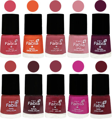 

FABIA Multicolor Nail Polish/Mix Color/Combo Color Set of 10pcs X 10ml (2609202054) Shock Pink-Sour Orange-Mauve Pink-Rose-Boysenberry-Peach-Wine-Wine Red-Pink Pink-Jam(Pack of 10)