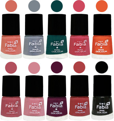 

FABIA Multicolor Nail Polish/Mix Color/Combo Color Set of 10pcs (2609201989) Light Peach-Wild Gray Yonder-Dark Green-Shock Pink-Sour Orange-Mauve Pink-Rose-Boysenberry-Peach-Black(Pack of 10)