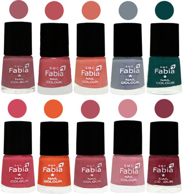 

FABIA Multicolor Nail Polish/Mix Color/Combo Color Set of 10pcs X 10ml (2609201903) Lip-Bazooka Joe-Light Peach-Wild Gray Yonder-Dark Green-Shock Pink-Sour Orange-Mauve Pink-Rose-Wine Red(Pack of 10)