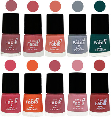 

FABIA Multicolor Nail Polish/Mix Color/Combo Color Set of 10pcs (2609201901) Lip-Bazooka Joe-Light Peach-Wild Gray Yonder-Dark Green-Shock Pink-Sour Orange-Mauve Pink-Rose-Peach(Pack of 10)