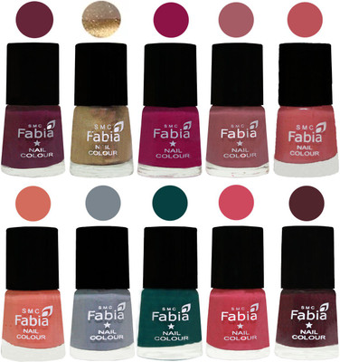 

FABIA Multicolor Nail Polish/Mix Color/Combo Color Set of 10pcs (2609201806) Mulberry-Gold-Raspberry-Lip-Bazooka Joe-Light Peach-Wild Gray Yonder-Dark Green-Shock Pink-Wine(Pack of 10)