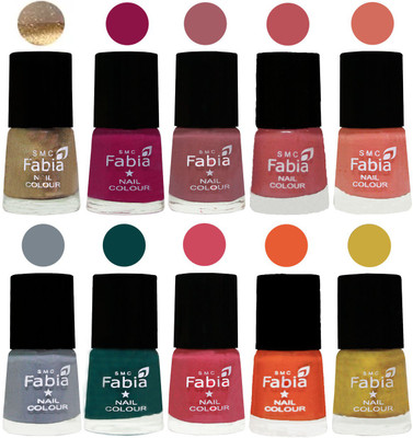 

FABIA Multicolor Nail Polish/Mix Color/Combo Color Set of 10pcs (2609201862) Gold-Raspberry-Lip-Bazooka Joe-Light Peach-Wild Gray Yonder-Dark Green-Shock Pink-Sour Orange-Mattis gold(Pack of 10)