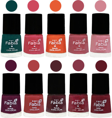 

FABIA Multicolor Nail Polish/Mix Color/Combo Color Set of 10pcs X 10ml (2609202028) Dark Green-Shock Pink-Sour Orange-Mauve Pink-Rose-Boysenberry-Peach-Wine-Wine Red-Jam(Pack of 10)