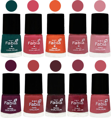 

FABIA Multicolor Nail Polish/Mix Color/Combo Color Set of 10pcs (2609202027) Dark Green-Shock Pink-Sour Orange-Mauve Pink-Rose-Boysenberry-Peach-Wine-Wine Red-Coral Pink(Pack of 10)
