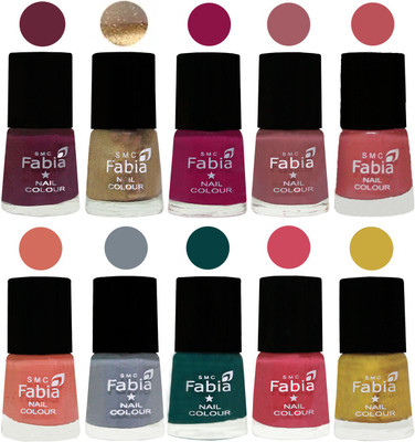 

FABIA Multicolor Nail Polish/Mix Color/Combo Color Set of 10pcs (2609201829) Mulberry-Gold-Raspberry-Lip-Bazooka Joe-Light Peach-Wild Gray Yonder-Dark Green-Shock Pink-Mattis gold(Pack of 10)