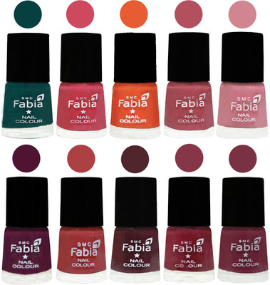 

FABIA Multicolor Nail Polish/Mix Color/Combo Color Set of 10pcs X 10ml (2609202036) Dark Green-Shock Pink-Sour Orange-Mauve Pink-Rose-Boysenberry-Peach-Wine-Wine Red-Plum(Pack of 10)