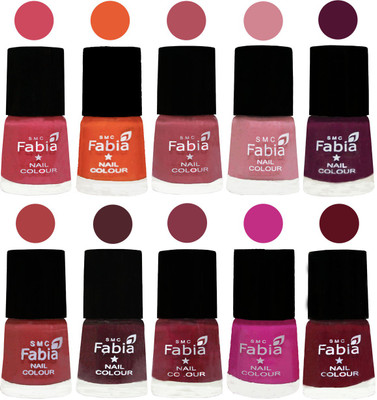 

FABIA Multicolor Nail Polish/Mix Color/Combo Color Set of 10pcs (2609202056) Shock Pink-Sour Orange-Mauve Pink-Rose-Boysenberry-Peach-Wine-Wine Red-Pink Pink-Maroon(Pack of 10)