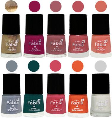 

FABIA Multicolor Nail Polish/Mix Color/Combo Color Set of 10pcs (2609201866) Gold-Raspberry-Lip-Bazooka Joe-Light Peach-Wild Gray Yonder-Dark Green-Shock Pink-Sour Orange-White(Pack of 10)
