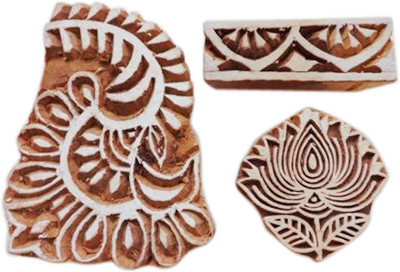 

AsianHobbyCrafts Wooden Printing Stamp Block Hand-Carved for Textile Printing Pottery Crafts Indian Henna Tattoo DIY Scrapbooking Collectible : 3 B : 3 pc Printing Blocks(Pack of 3)